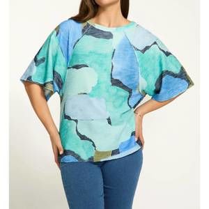 NEW FDJ printed boat neck top in tidal pool